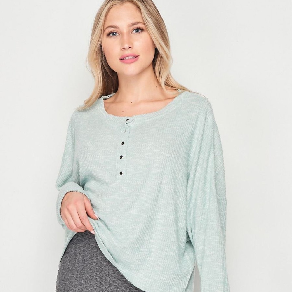 Blank Lewks Roxy Long Sleeve Soft Knit Henley Top